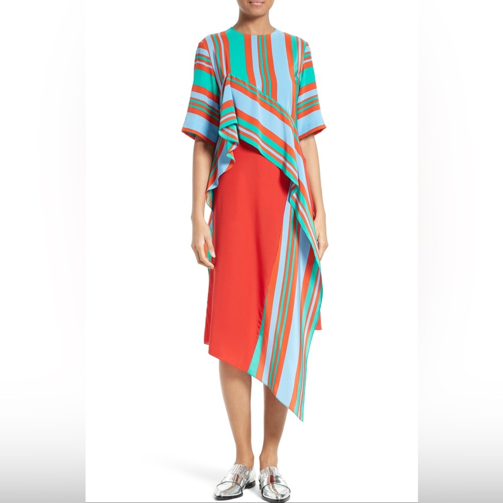 NWT Diane Von Furstenberg silk ruffle front dress in borel stripe, size 8